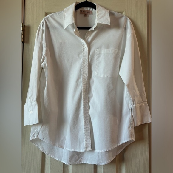 Philosophy Crisp White Blouse 3/4 Slv Hi Low Hem Button Front Oversized Sz XS - Picture 1 of 6